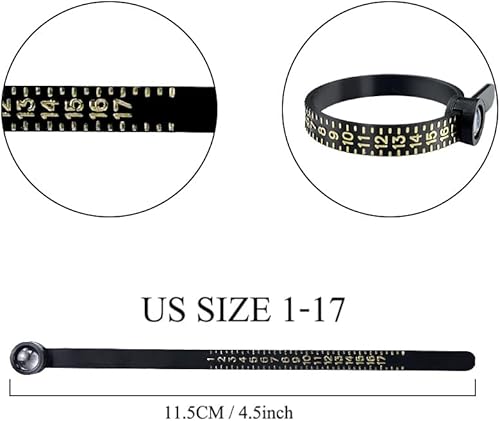 Miniatura 5 de Herramienta de medición de tamaño de anillo, herramienta de medición de tamaño de dedo reutilizable 1-17 EE. UU., tamaño de 2 piezas