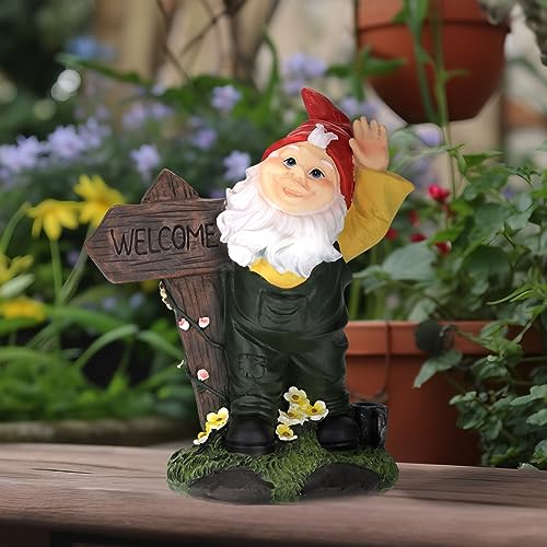 Relaxdays Gartenzwerg, Welcome, Garten & Haustür, wetterfester Gnom, HBT 27x22x12 cm, Willkommensfigur, Kunststein, bunt – Bild 3