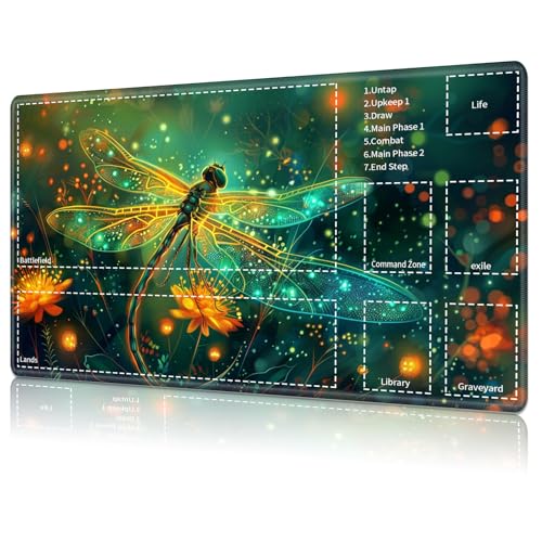 for MTG Card Playmat with Zone,Game Play Mat for MTG TCG 24 x 14 inches,Non-Slip Play Mat for Commander Board RPG CCG Game TCG Other Card Games/Mouse Pad-Glowing Dragonfly