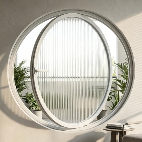 360° Rotating Round Window,Aluminum Alloy Replacement Rotation Windows,Modern Porthole Ventilation Window With Metal Frame And Handles,Bedrooms/Kitchen/Restrooms(White,60cm/23.6in)