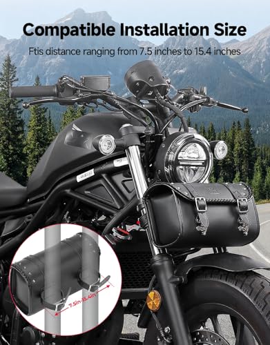 Image of KEMIMOTO Motorcycle Fork Tool Bag 4-5L Expandable with Metal Quick-release Hook, PU Leather Adjustable Capacity Universal Saddlebag for Front Fork Handlebar Sissybar Storage Pouch Motorcycle Roll Bag
