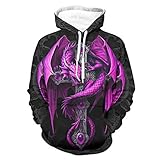 Material: Polyester. Generic Lila grüner Drache und Kreuz Kapuzenpullover Sportbekleidung Kapuzenpullover Radfahren Hoodie Sweatjacker klassisch Pullover mit Kapuze mit Pockeds und Kordelzug Für Herren Damen