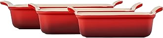 Le Creuset Stoneware Heritage 3-Piece Rectangular Bakeware Set – 0.72L, 1.4L & 3.2L – Cerise – Oven, Microwave, Freezer & Dishwasher Safe