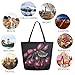 Extra Large Daily Canvas Shoulder Tote Bag,Fashion Design Cherry Cherries in Bow Black Durable Top Handle Zipper Bag for Gym Picnic Yoga Weekender Beach Travel Kitchen Market Grocery Shopping