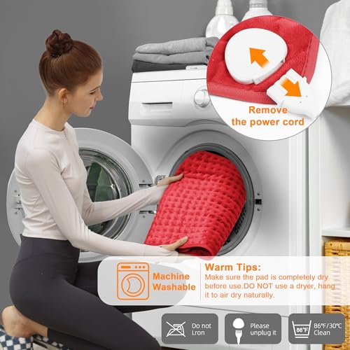 Image of Deepsoon Heating Pad,Electric Heating Pads for Back,Neck,Moist Heating Pad for Abdomen Shoulder Knee Legs,Dry /Moist Heat&Auto Shut Off,Mother's Day Birthday for Men and Women,Red,24x12 Inch