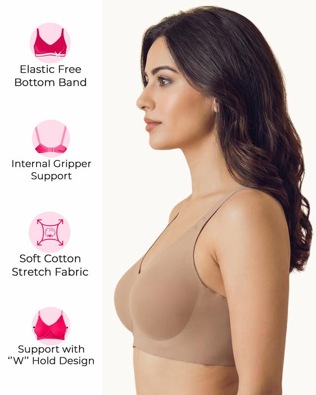 Image of Tweens Cotton Padded Bonded Bra for Women | Full Coverage Wire-Free Bra | Seamless No-Dig Comfort | Breathable Cotton | Elastic-Free Bottom Band & Side Wings | Pack of 1|