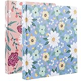 2 Pack Floral 3 Ring Binder 1 Inch Ring with Interior Pockets- Large Decorative Hardcover Binder in 2 Styles Holds Letter Size Paper for Girls Women Students Kids at School Campus Office Home (Daisy)