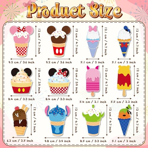 BOpusail 12Pcs Summer Ice Cream Mouse Cruise Door Magnets Cute Style Ice Cream Cruises Entrance Decals Decor Refrigerator Garage Magnet Waterproof Magnetic Sticker for Holiday Carnival Ships Cabin - Image 3