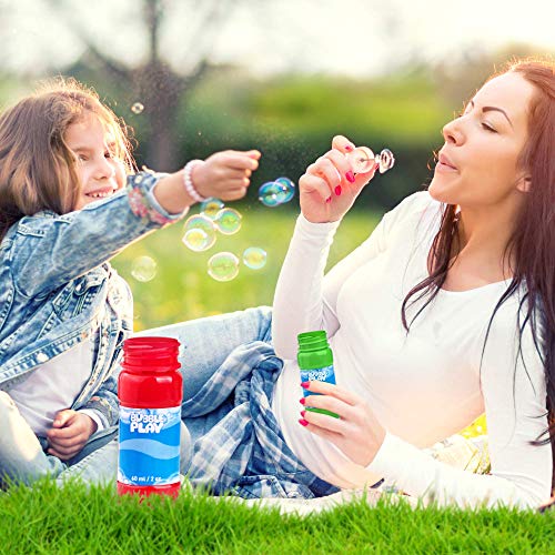 BubblePlay Bubble Blower Bottles with Wands: 2 OZ Bottles of Bubble Solution with Wands for Kids - Outdoor Summer Fun, Birthday Party Favors (12 Pack 2 OZ)