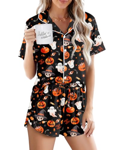 Image of Ekouaer Pajamas for Women Set Button Up Short Sleeve Pjs Lounge Set | Soft Womens Loungewear,Side Slit Pj Shorts,Notch Collar,V Neck,2 Piece Sleepwear for Sleep,Lounge,Wedding,Bridal