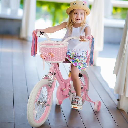 Image of Glaf Toddler Girls Bike for Age 2-12 Years Old | 12 14 16 20 Inch Kids Bike Girls Bicycle with Training Wheels,Basket,Doll Seat,Princess Style Kids Bicycle Gift