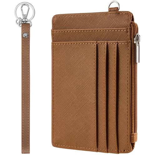Image of SEAVILIA Small Wallet for Women Slim Wristlet Keychain Wallets RFID Credit Card Holder With Zipper Pocket, ID Window (Brown)
