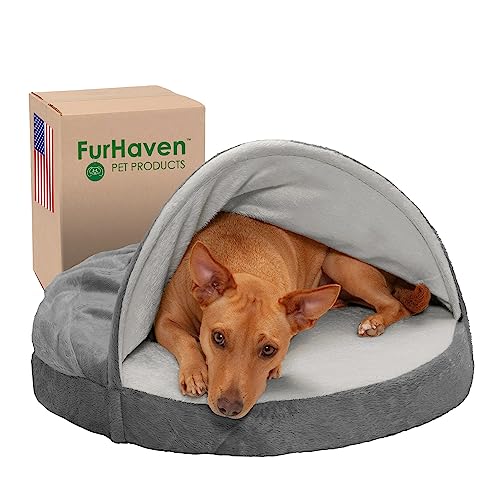 Furhaven Cama redonda de espuma de memória de 66 cm para cães de microveludo aconchegante com capa removível lavável - Prata, 66 cm