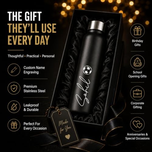 Image of Courage Personalised Stainless Steel Water Bottle 1 Litre | Custom Name Engraved Bottle | Leak-Proof, BPA-Free, Rust-Resistant | Stylish Gift for Kids, Women & Men | Office, School & Gym Use (Black)
