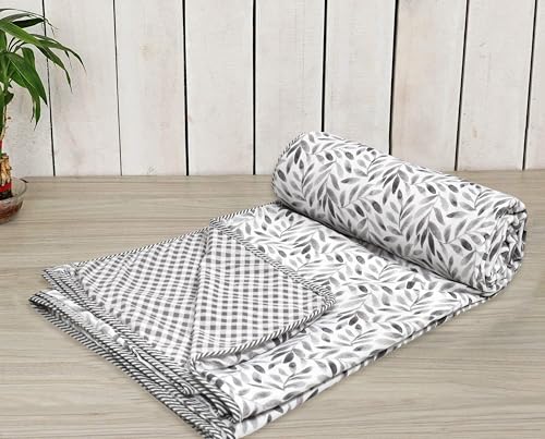 Image of Dohar Double Bed, AC Blanket Double Bed for Summer, Comforter, Cotton Duvet King Size, Jaipuri Printed Reversible All Season | Quilt 84 inchx96 inch - Grey