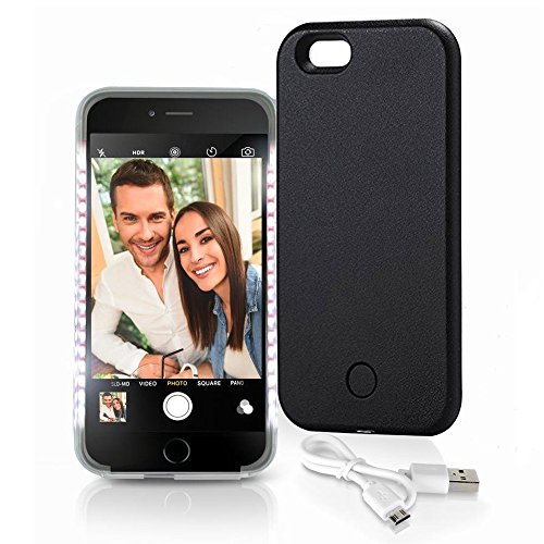 iPhone 6/6S Plus Light Up Case,JESSHINY LED Illuminated Selfie Light Cell Phone Case Cover [Rechargeable] Light Up Luminous Selfie Flashlight Case for iPhone 6/6S Plus 5.5 inch(Black)