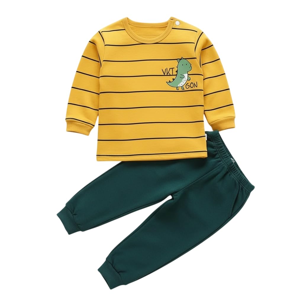 Pure Cotton T-Shirt Sweatshirt with Joggers Pyjama Set for Baby Boys & Girls | Printed Full Sleeve Unisex Clothing Set (Yellow) | Soft Nightwear & Daywear for Babies & Toddlers | 0–4 Year-picture-14