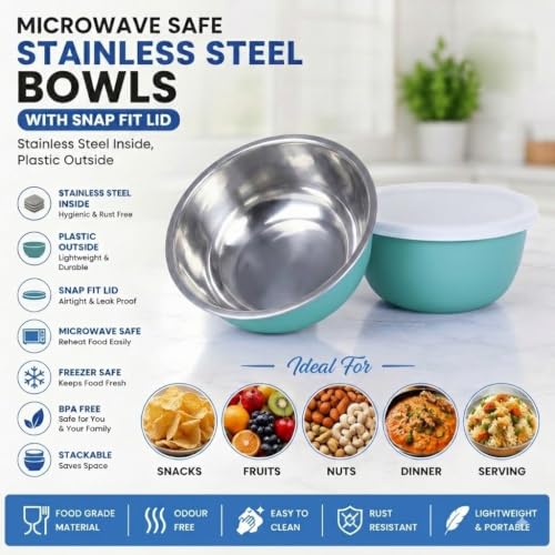 Image of Zaib Stainless Steel Microwave Safe Serving Bowl 500 ml, 14 cm