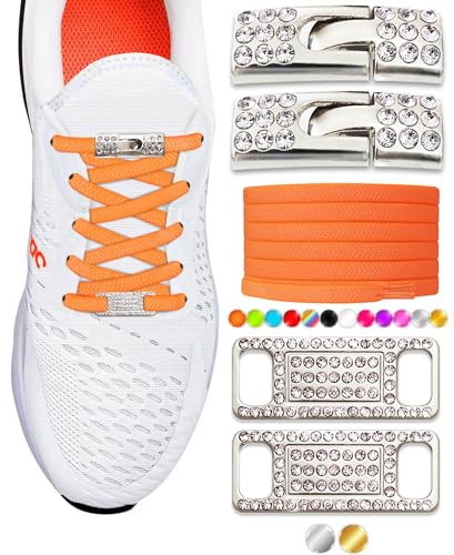 Elastic No Tie Shoe Laces with Bling Diamond Locks & Charms for Women's Sneakers