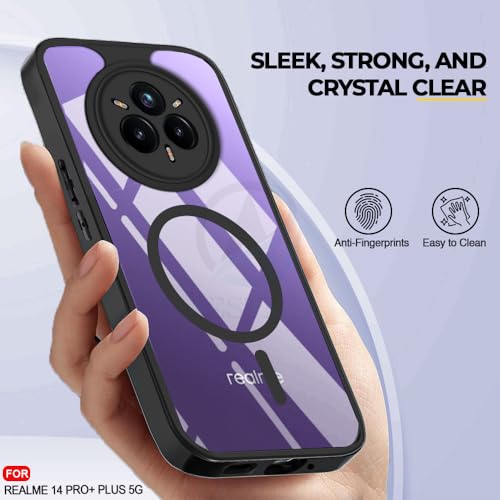 Image of AESTMO Realme 14 Pro Plus 5G Back Cover | 360 Protection | Crystal Clear Hard Back Transparent | Compatible with MagSafe Accessories for Realme 14 Pro Plus 5G (PC+TPU, Black Bumper)