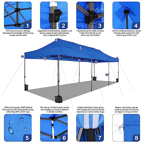 Image of COBIZI 10x30 Heavy Duty Pop Up Canopy Tent with 8 Sidewalls, Blue