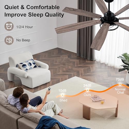 Image of 72 Inch Farmhouse Ceiling Fan with Lights Large Rustic Ceiling Fan Wood Caged Fandelier Chandelier Light for Indoor Outdoor, 7 Dual Blades 3 E26 Bulbs, Reversible Quiet DC Motor 6 Speeds