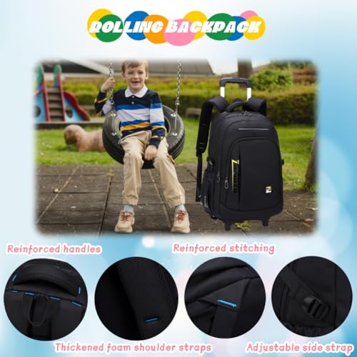 EKUIZAI Solid Color Trolley Backpack Schoolbag for Middle School Students Elementary Rolling Bag Daypack for Teen Boys4