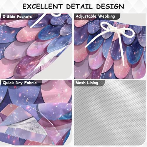 Swim Shorts for Boys, Anti Chafe Swim Trunks for Boys 2 T, Purple Pink Blue Mermaid Scales3