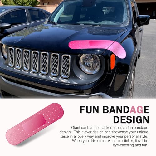 Image of Funny Car Bandaid Sticker, 24.02 inch x 6.29 inch Giant Waterproof Vinyl Bandaid Decals for Scratches /Dents, Universal Scratch Cover Bumper Stickers (Large Size, Pink)