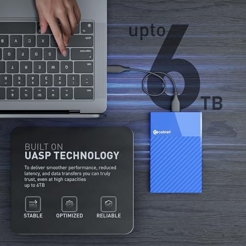 Image of Cablet 2.5 Inch SATA USB 3.0 HDD /SSD Portable External Enclosure for 7mm and 9.5mm, Tool-Free Design, Supports UASP Max 6TB (HD2577-U3-BL)
