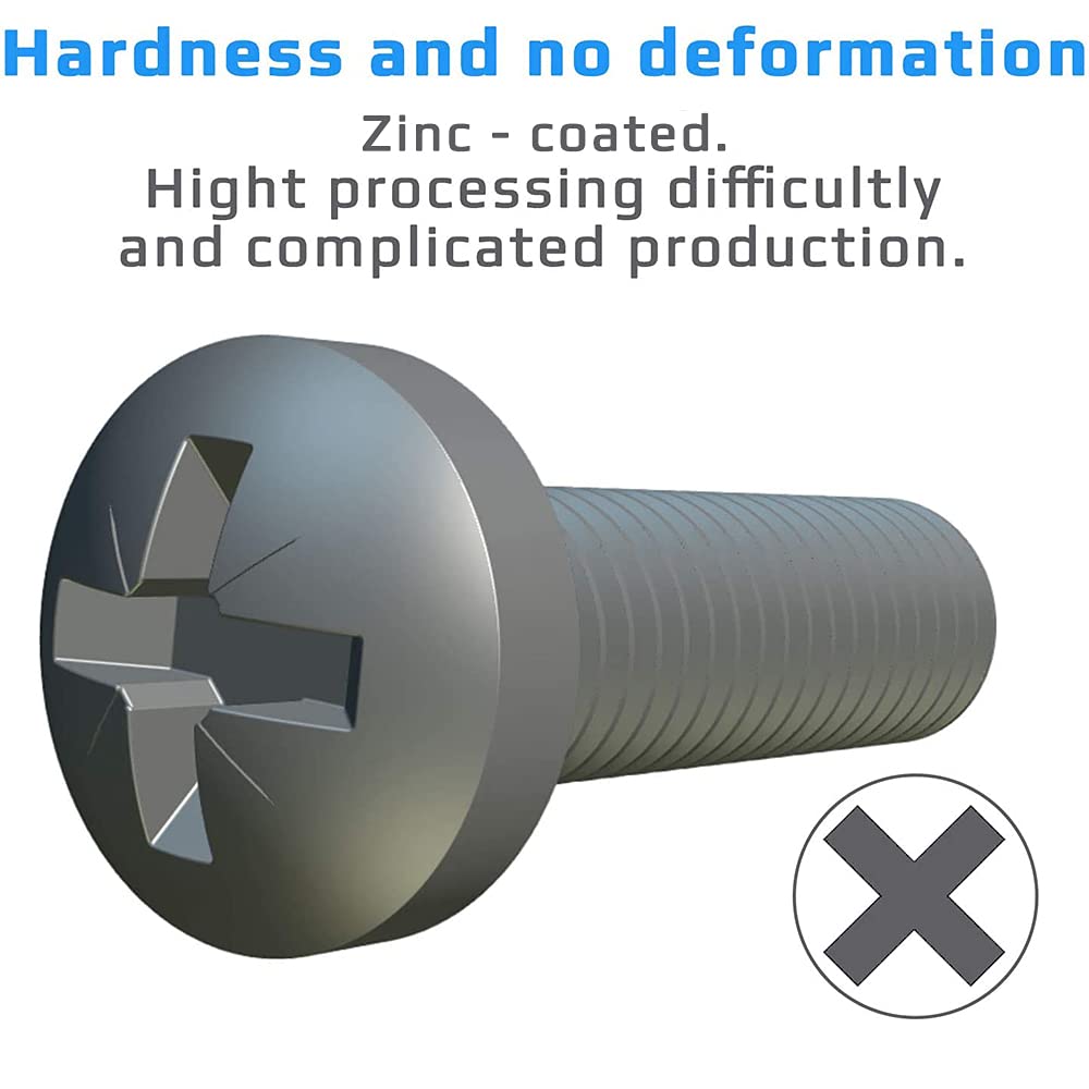 M6 x 16mm Phillips Pan Head Machine Screws Pack of 25pcs Cross Pan Head Machine Zinc Plated ISO 7045 DIN 7985 Bolts for Machinery Equipment and Home Furniture M6x16mm