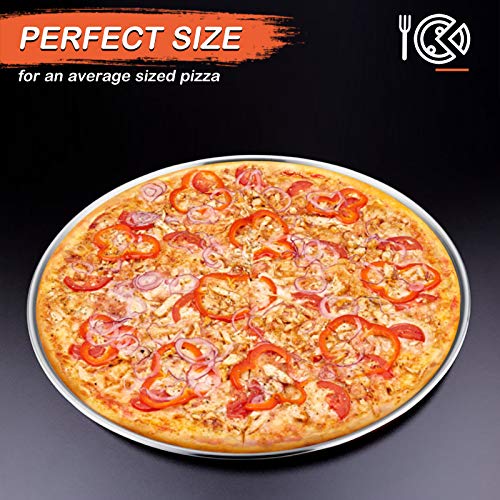 E-Far 13.5 Inch Pizza Pan Set Of 2, Stainless Steel Pizza Pie Pan Tray Platter, Healthy Metal Round Baking Sheet Cooking Pan For Oven, Dishwasher Safe #TOP2