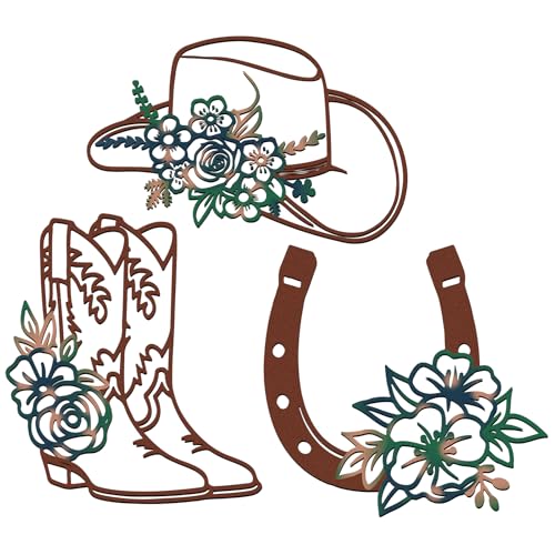 Otoolling 3 Pcs Metal Cowboy Flowers Wall Arts Vintage...