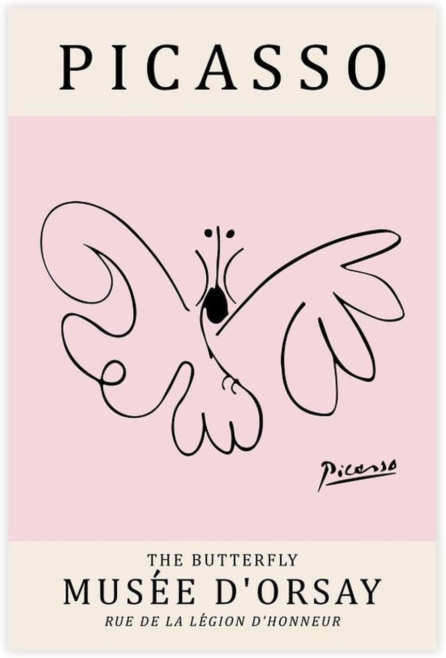 QSDTGHUIKP Pablo Picasso Posters Butterfly Prints 40x60cm Frameles Canvas Wall Art Decor