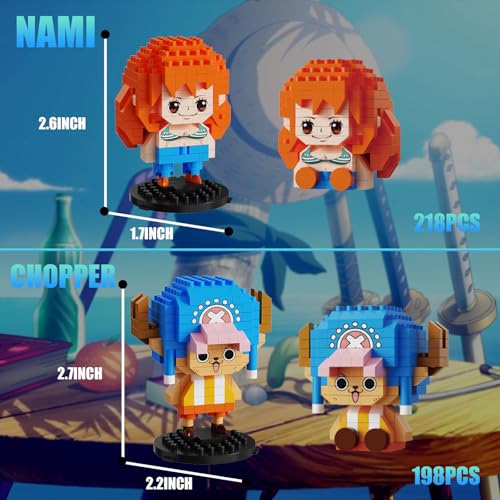 Image of 5 Pirate Figures Brick Mini Headz Building Toy, 5 Cute Main Straw Hat Crew Pirate Figures Characters Merch Piece One Micro Blocks Set Ideal Valentine's Day Gift for Fans, Adult, Teen 14+ (1025PCS)