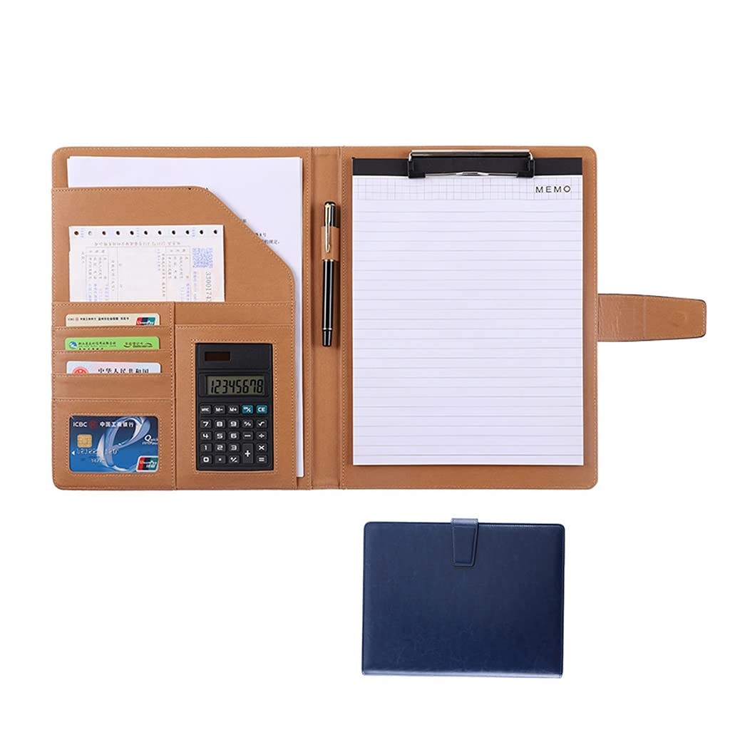 Raccoglitore personale in similpelle, formato A4, con calcolatrice a 8 cifre, per lavoro, curriculum e blocco legale, ideale per interviste