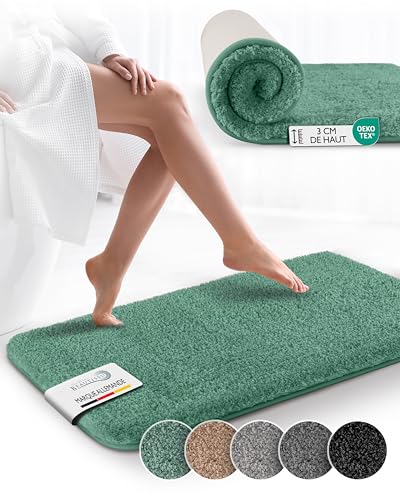 Beautissu BeauMare FL - Tapis de bain antidérapant lavable - À poils longs - Antidérapant - Moelleux - 80 x 50 cm - Vert menthe