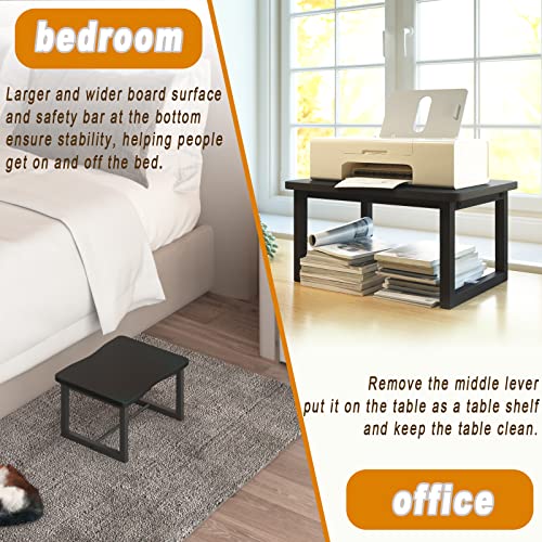 Image of Wooden Step Stool with 500 Pounds, Wide Bed Stool for Adults,Black Wood Step for Kitchen, Bedroom, Living Room, Bathroom