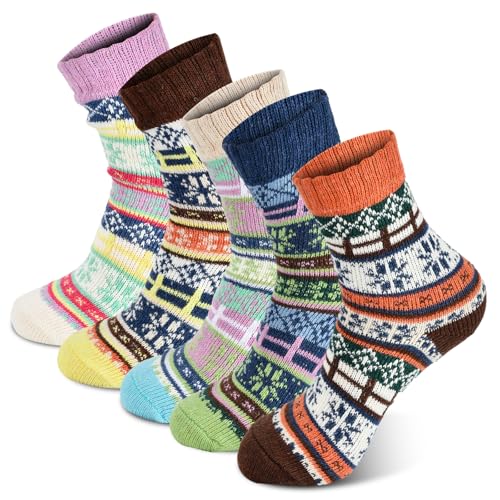 Image of YANGYANG 5 Pairs Winter Warm Thick Crew Knit Socks for Women, Christmas Gifts, Stocking Stuffers