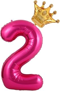 40 Inch Hot Pink Crown Numbers 2 Balloons ï¼Œ2nd Birthday Party Balloons Deorations Suppliesï¼ŒGiant Big Foil Mylar NumbersBalloons (Hot Pink 2)