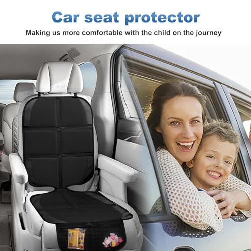 Image of Car Seat Protector, 2 Pack Baby CarSeat Protector with Mesh Pockets & Non-Slip Backing 600D Durable Seat Cover Under Baby Child Car Seat, (Black, Standard)