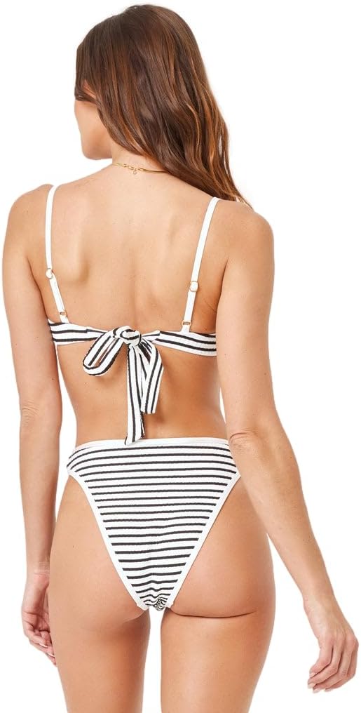 L*Space Nora Bikini Bottom for Women, High Waisted Bottom, Bitsy Coverage, Cuts High on The Leg, Contrast Binding, Sail Along Stripe, XL