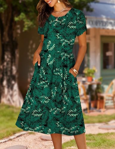 Image of HOTOUCH Women's Summer A-Line Midi Dresses 2026 Casual Floral Short Sleeve T-Shirt Dress Flowy Beach Sundress with Pockets