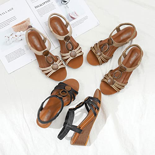 Sandals Slope Heeled Sandals Women's Thick Sole Casual Soft Sole Oversized Vintage Sandals Sandal(C,39)4