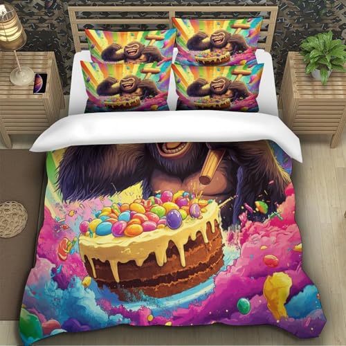 Housse de couette gorille 3D drap de couette microfbre de lit double avec 2 taies d'oreiller - 5