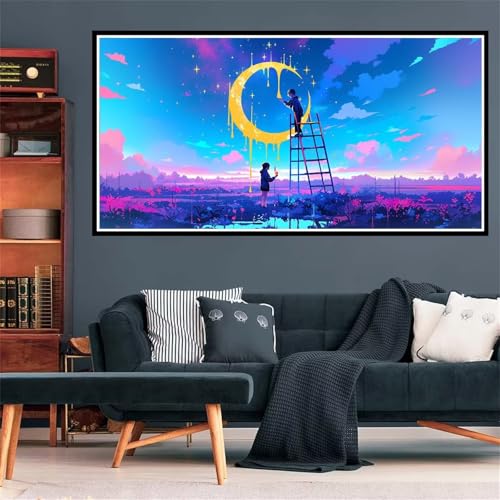 5D Diamond Painting Kit Completo Coppia, DIY Diamond Painting Luna Modello Progettare, Round Diamantini Crystal Art Bambini Paintings Kit, 80x160cm Pittura Diamante for Home Decor, Regalo Uomo Z-1327