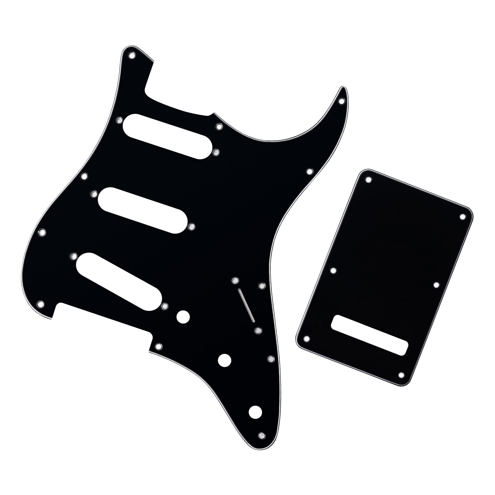 Banworks 3 Ply Strat SSS Pickguard 11-Hole Pickguard Scratch Plate with Backplate 6-Hole Trem Tremolo Cover Set for USA/Mexican Modern Style Standard Stratocaster ST JT/HB-08 Glossy Black - Image 4