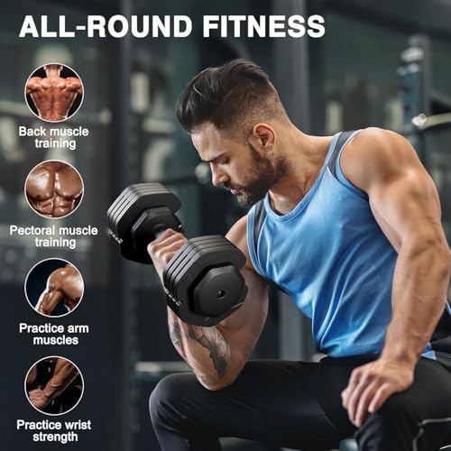 Dripex Hanteln, 11kg/24.5kg Verstellbare Kurzhantel mit Anti-Rutsch Griff, Einstellbaren Hantelscheiben und Ablageschale, Fitness Hantel Einzeln oder Ein Paar – Bild 6