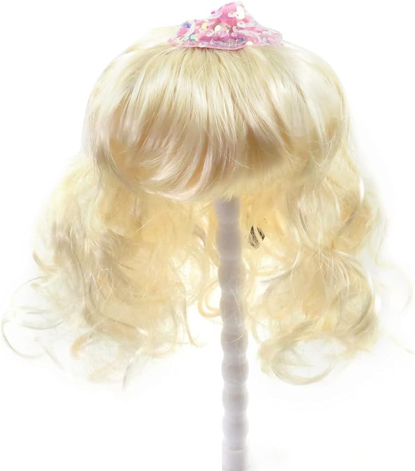 Remeehi Generic Dog&Cat Pet High Temperture Wire Wig,Wave Bleach Blonde,Long Synthetic Pet Wig Pink Hat