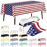 CXPSINC 54 Inch X 100 Feet 4th of July Patriotic Plastic Table Cover Roll Disposable American Flag Tablecloth with Slide Cutter for Veterans Day, Patriotic, Memorial, Fourth of July, Independence